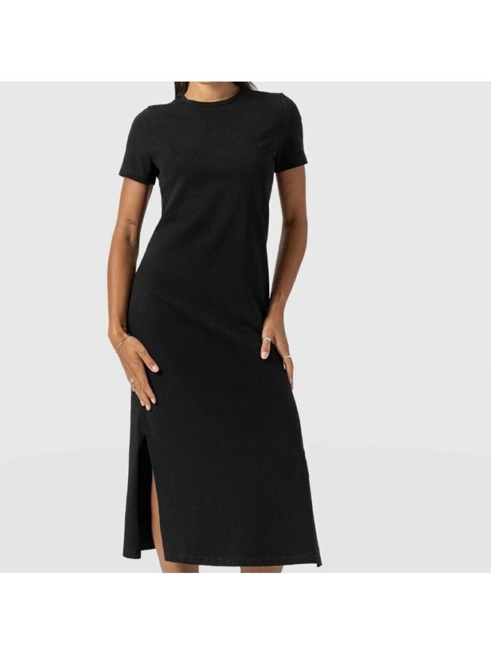 Saint + Sofia Black T-Shirt Midi Dress US 6